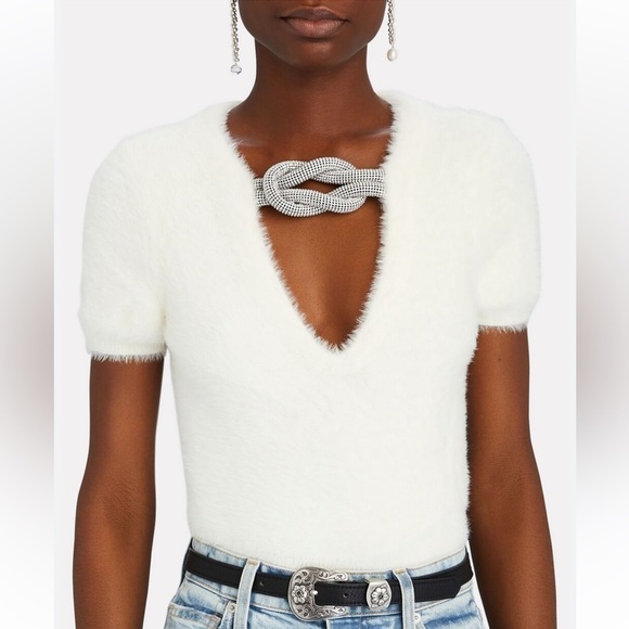 New Alexander Wang Crystal Knot V Neck Sweater Top - Picture 5 of 9